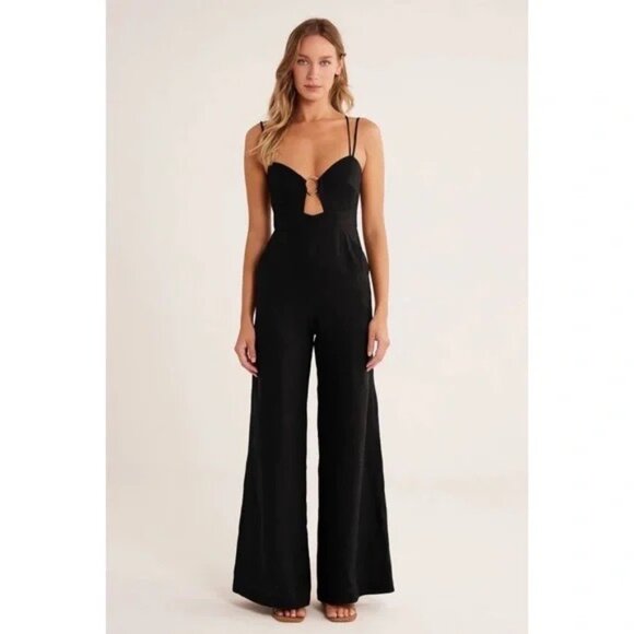 NWT Rumer For Anthropologie Women's Black Byron Ring Linen Jumpsuit Large